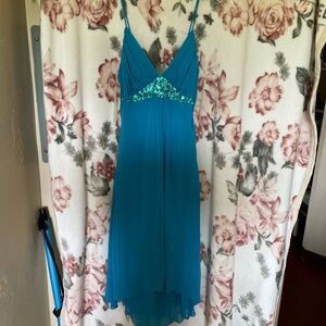 B Darlin Blue Embellished High Low Sundress